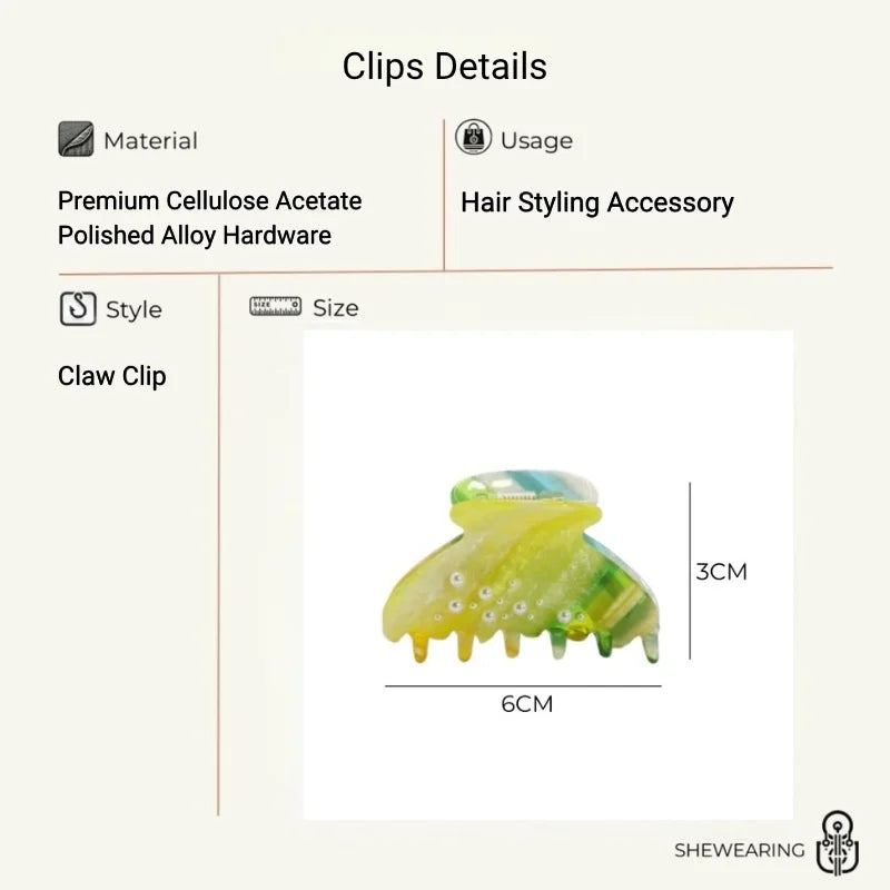 Multicolor Butterfly Acetate Hair Claw Clip – Elegant Forest-Inspired Hair Accessory | Handmade Marble Clip with Pearl Detail | Artistic Chic Hair Clip Gift for Her