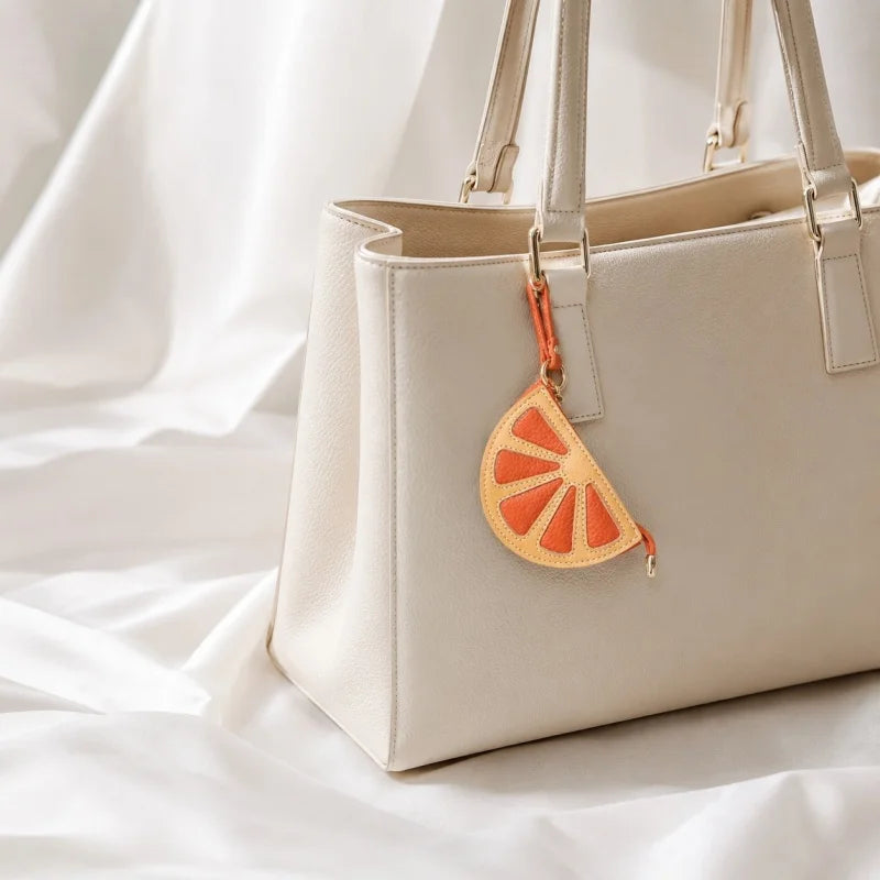 Citrus Slice Leather Mini Pouch – Handcrafted Orange Wedge Coin Purse and Bag Charm | Full-Grain Cowhide | Small Card Holder & Accessory Pouch | Unique Gift Idea