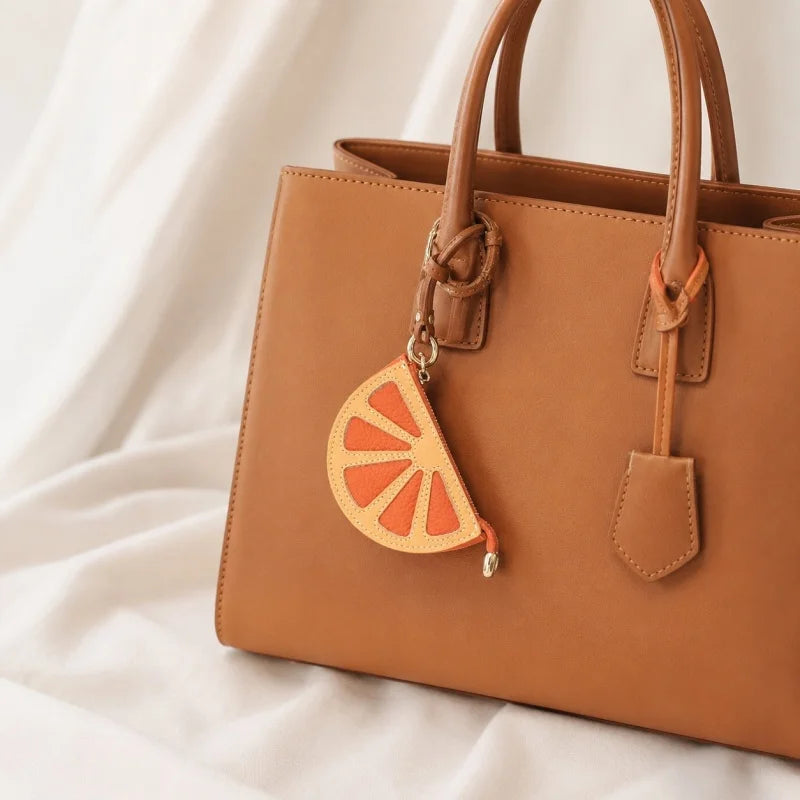 Citrus Slice Leather Mini Pouch – Handcrafted Orange Wedge Coin Purse and Bag Charm | Full-Grain Cowhide | Small Card Holder & Accessory Pouch | Unique Gift Idea