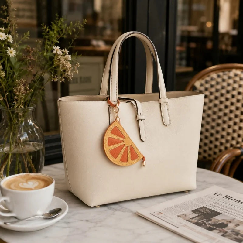 Citrus Slice Leather Mini Pouch – Handcrafted Orange Wedge Coin Purse and Bag Charm | Full-Grain Cowhide | Small Card Holder & Accessory Pouch | Unique Gift Idea