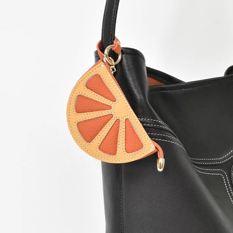 Citrus Slice Leather Mini Pouch – Handcrafted Orange Wedge Coin Purse and Bag Charm | Full-Grain Cowhide | Small Card Holder & Accessory Pouch | Unique Gift Idea
