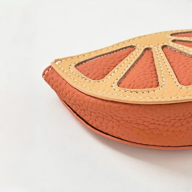 Citrus Slice Leather Mini Pouch – Handcrafted Orange Wedge Coin Purse and Bag Charm | Full-Grain Cowhide | Small Card Holder & Accessory Pouch | Unique Gift Idea