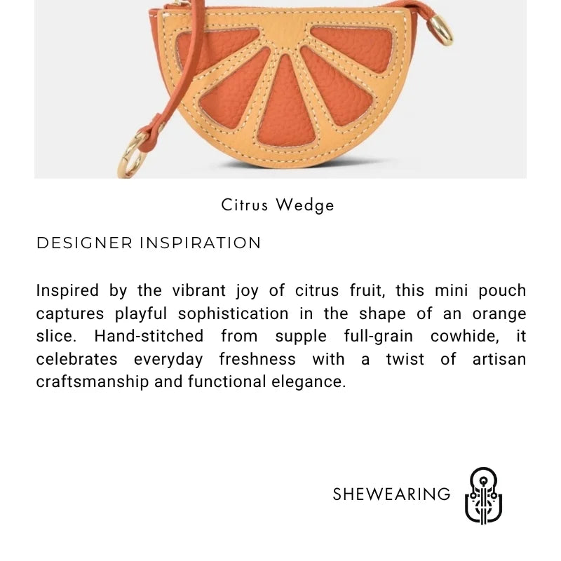 Citrus Slice Leather Mini Pouch – Handcrafted Orange Wedge Coin Purse and Bag Charm | Full-Grain Cowhide | Small Card Holder & Accessory Pouch | Unique Gift Idea
