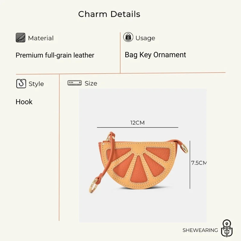 Citrus Slice Leather Mini Pouch – Handcrafted Orange Wedge Coin Purse and Bag Charm | Full-Grain Cowhide | Small Card Holder & Accessory Pouch | Unique Gift Idea
