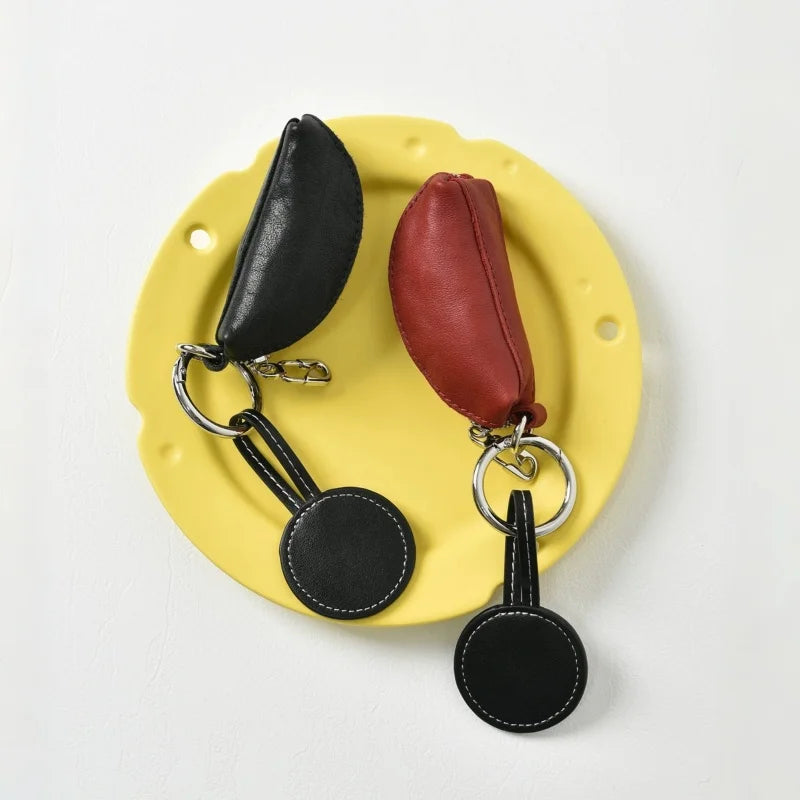 Mini Monedero de Cuero de Curtición Vegetal – Estuche Artesanal con Cremallera para Monedas y Labial | Charm Compacto de Cuero de Plena Flor | Regalo Minimalista para Ella de Uso Diario