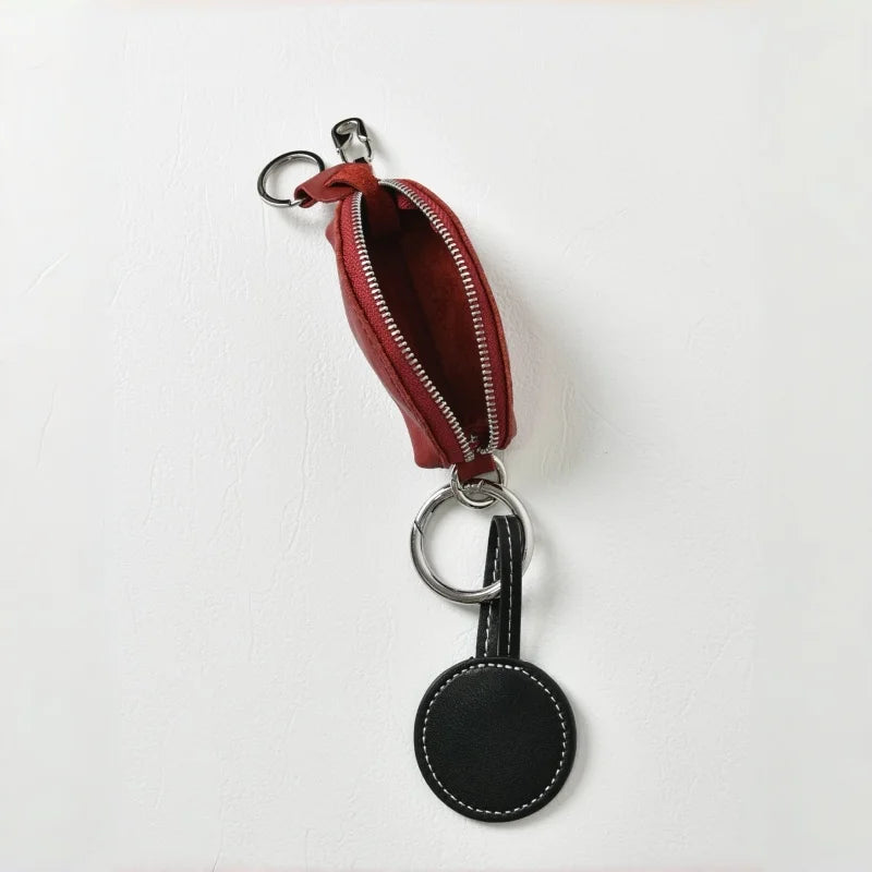 Mini Monedero de Cuero de Curtición Vegetal – Estuche Artesanal con Cremallera para Monedas y Labial | Charm Compacto de Cuero de Plena Flor | Regalo Minimalista para Ella de Uso Diario