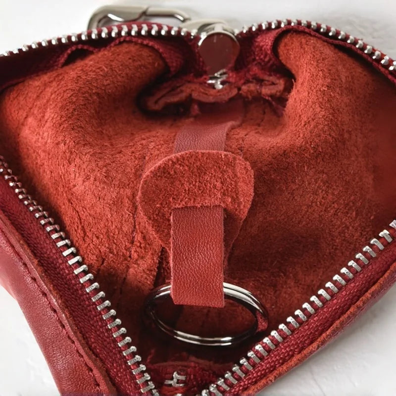 Mini Monedero de Cuero de Curtición Vegetal – Estuche Artesanal con Cremallera para Monedas y Labial | Charm Compacto de Cuero de Plena Flor | Regalo Minimalista para Ella de Uso Diario