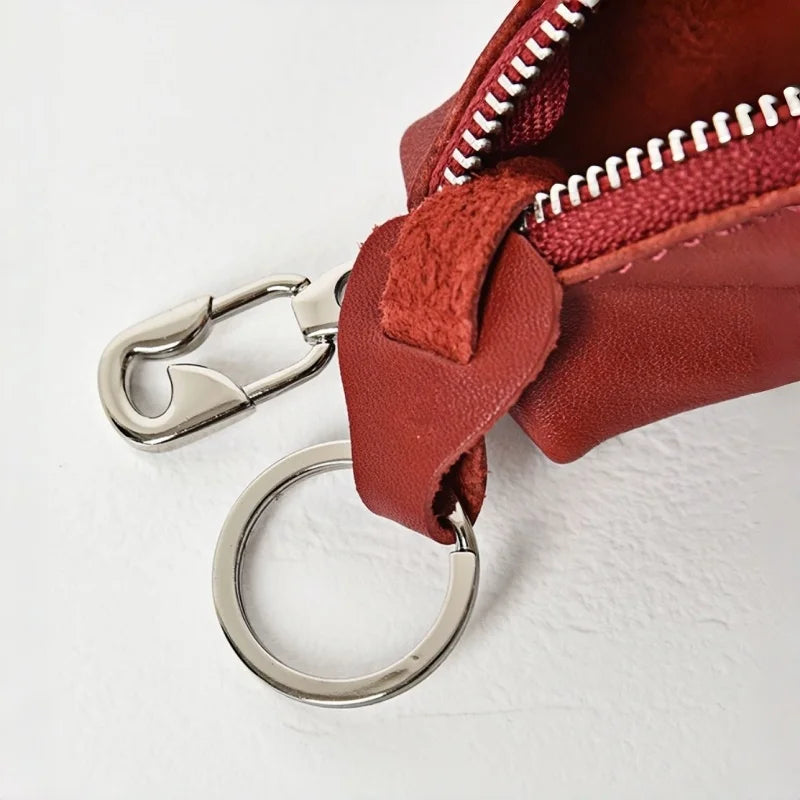 Mini Monedero de Cuero de Curtición Vegetal – Estuche Artesanal con Cremallera para Monedas y Labial | Charm Compacto de Cuero de Plena Flor | Regalo Minimalista para Ella de Uso Diario