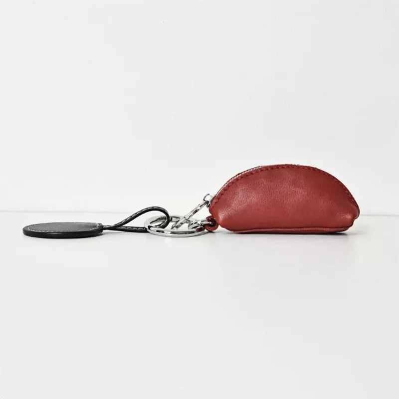 Mini Monedero de Cuero de Curtición Vegetal – Estuche Artesanal con Cremallera para Monedas y Labial | Charm Compacto de Cuero de Plena Flor | Regalo Minimalista para Ella de Uso Diario