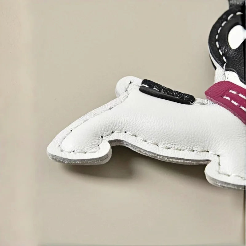 Handmade French Bulldog Leather Bag Charm – Soft Lambskin Dog Keychain | Cute Black & White Puppy Purse Charm | Handcrafted Handbag Accessory Gift for Her