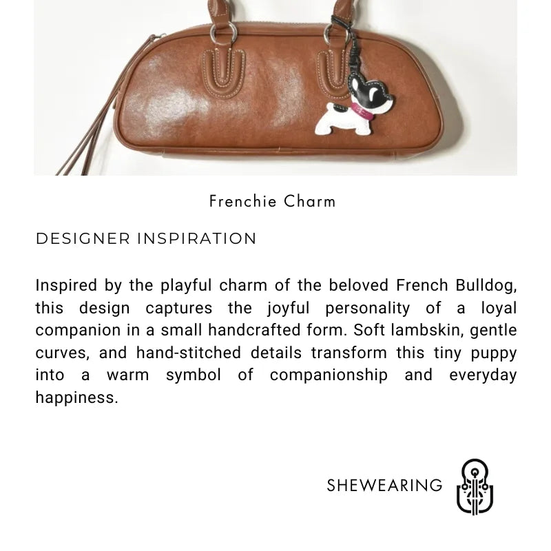 Handmade French Bulldog Leather Bag Charm – Soft Lambskin Dog Keychain | Cute Black & White Puppy Purse Charm | Handcrafted Handbag Accessory Gift for Her