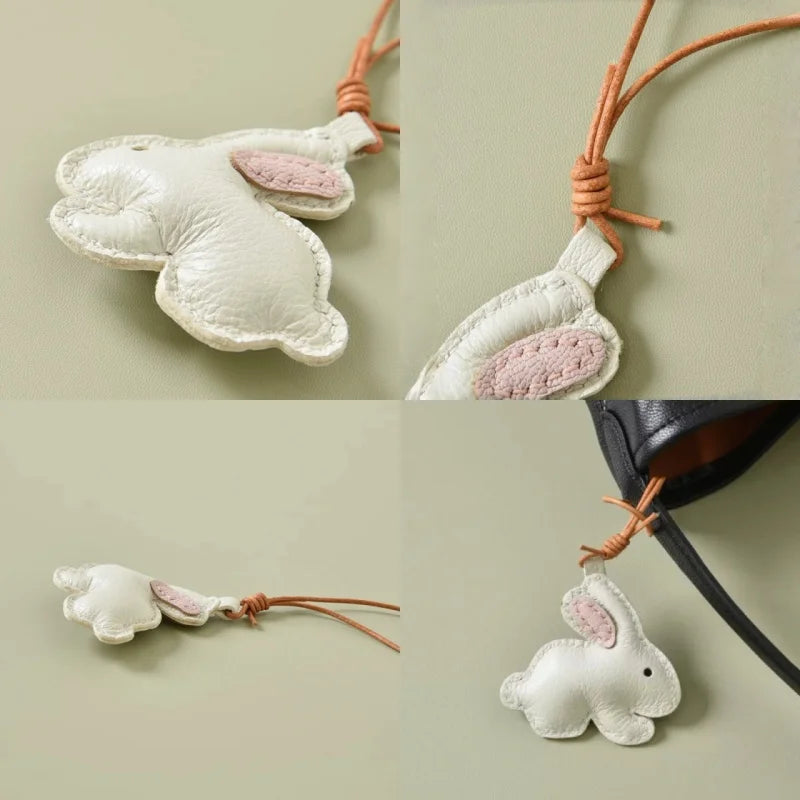 Llavero Minimalista de Conejo de Piel – Hecho a Mano con Piel de Cabra de Grano Completo | Accesorio Suave y Neutro para Bolso | Regalo Diario para Ella