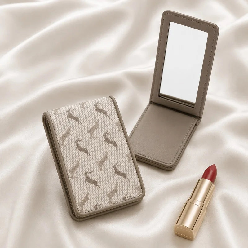 Foldable Animal-Print Lipstick Pouch with Mirror – Slim Leather Makeup Case | Compact Purse Organizer for Handbag | Gift for Her
