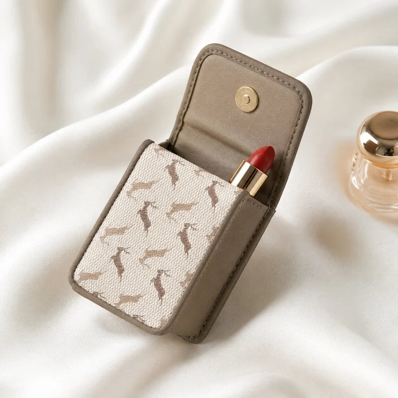 Foldable Animal-Print Lipstick Pouch with Mirror – Slim Leather Makeup Case | Compact Purse Organizer for Handbag | Gift for Her