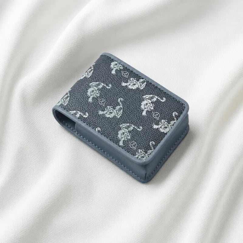 Foldable Animal-Print Lipstick Pouch with Mirror – Slim Leather Makeup Case | Compact Purse Organizer for Handbag | Gift for Her