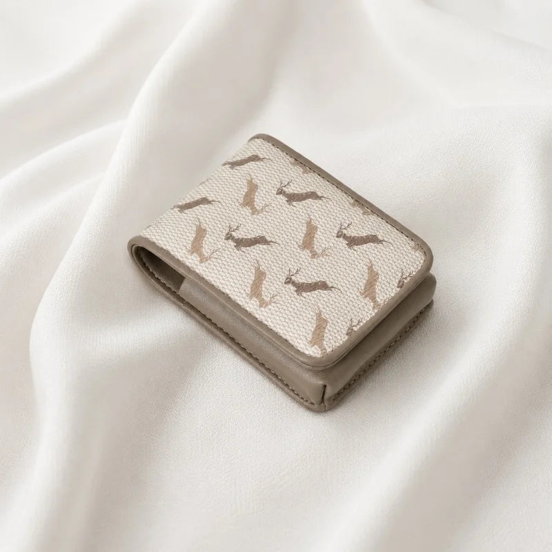 Foldable Animal-Print Lipstick Pouch with Mirror – Slim Leather Makeup Case | Compact Purse Organizer for Handbag | Gift for Her