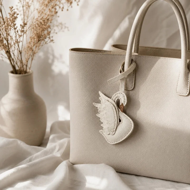 Elegant Black and White Swan Bag Charm – Original Design, Premium Leather, Handcrafted Accessory, Keychain for Women, Ideal for Unique Gifts
