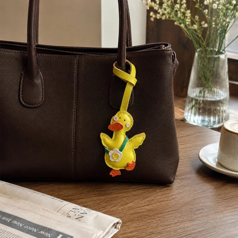 Lucky Duck Leather Bag Charm – Handcrafted Genuine Leather Pendant | Cute Car Accessory | Cheer-Up Gift for Friends