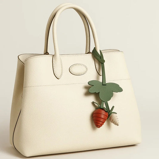 Cherry Leather Bag Charm – Handmade Full-Grain Cowhide Pendant | Unique Double-Fruit Keychain | Elegant Handbag Decoration & Gift Accessory