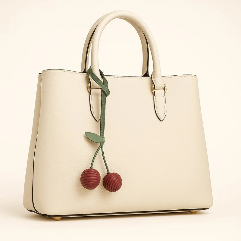 Cherry Leather Bag Charm – Handmade Full-Grain Cowhide Pendant | Unique Double-Fruit Keychain | Elegant Handbag Decoration & Gift Accessory