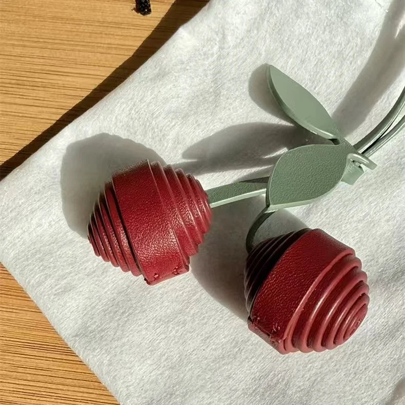 Cherry Leather Bag Charm – Handmade Full-Grain Cowhide Pendant | Unique Double-Fruit Keychain | Elegant Handbag Decoration & Gift Accessory