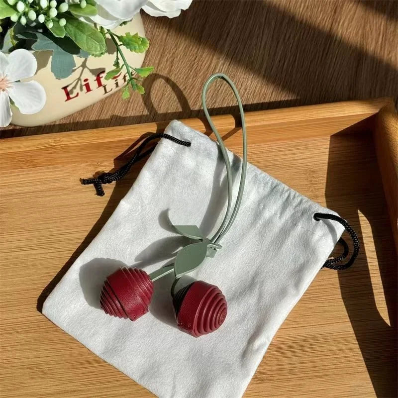 Cherry Leather Bag Charm – Handmade Full-Grain Cowhide Pendant | Unique Double-Fruit Keychain | Elegant Handbag Decoration & Gift Accessory
