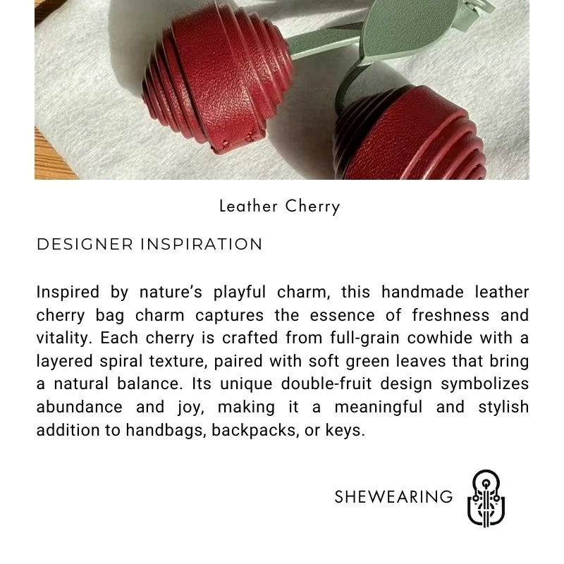 Cherry Leather Bag Charm – Handmade Full-Grain Cowhide Pendant | Unique Double-Fruit Keychain | Elegant Handbag Decoration & Gift Accessory