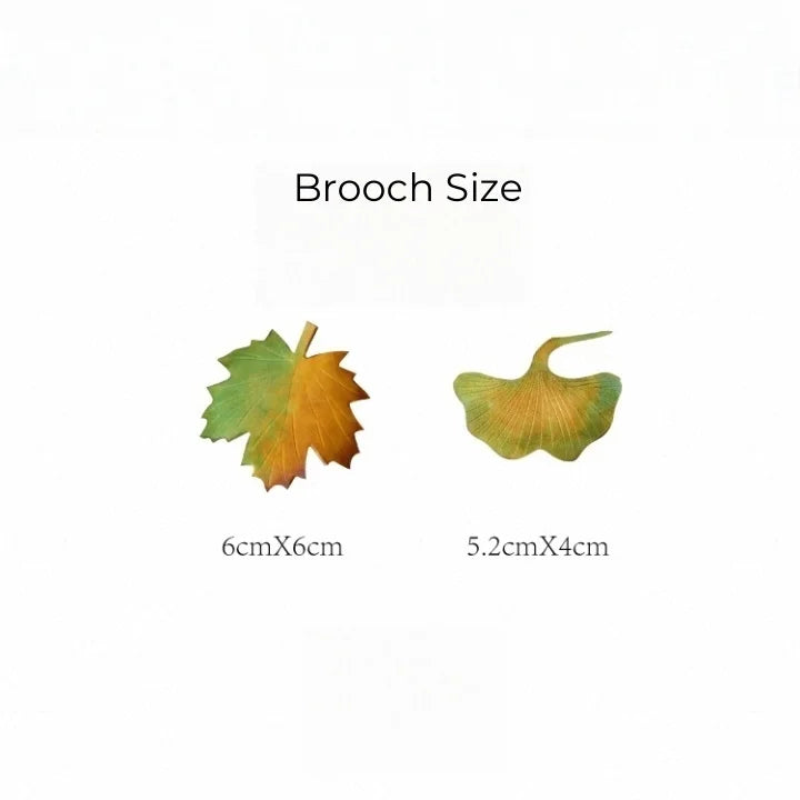 Maple & Ginkgo Leather Brooch – Handmade Japanese-Style Autumn Leaf Pin | Artistic Cowhide Lapel Badge | Unique Seasonal Gift for Nature Lovers