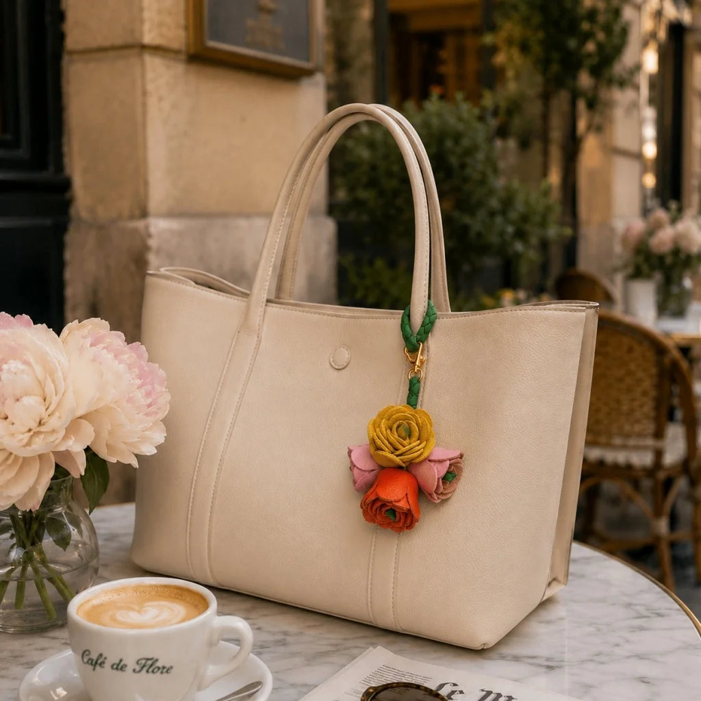 Dije floral con borla de cuero genuino tejido a mano para bolso: un accesorio de regalo versátil