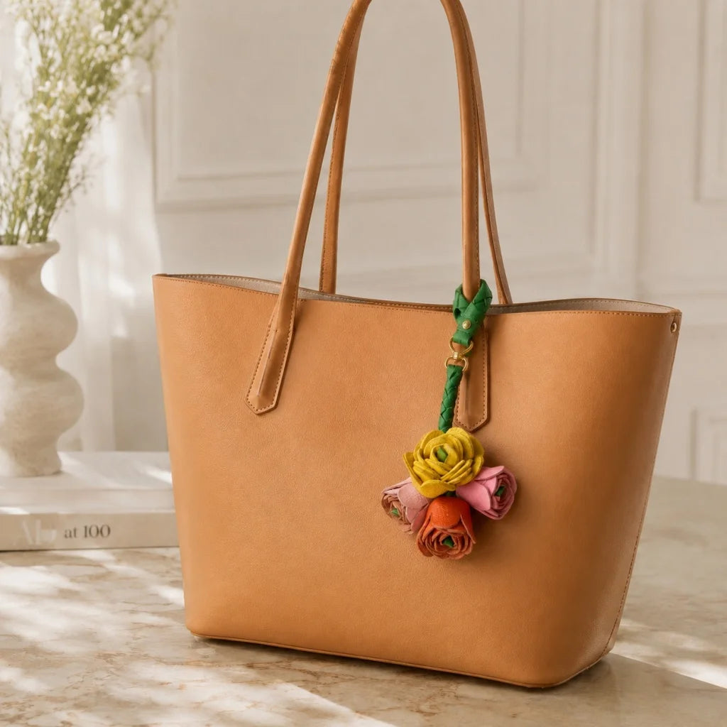 Dije floral con borla de cuero genuino tejido a mano para bolso: un accesorio de regalo versátil