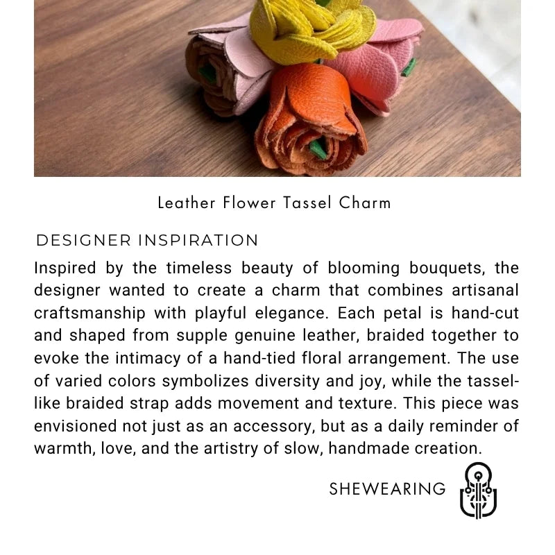 Handwoven DIY Genuine Leather Tassel Floral Bag Charm – Versatile Gift Accessory