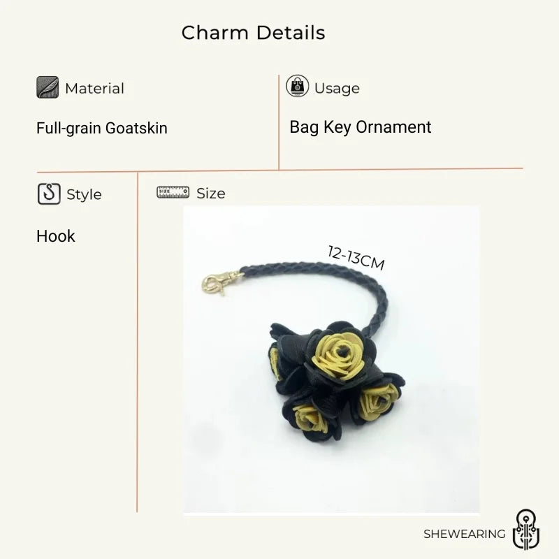 Handwoven DIY Genuine Leather Tassel Floral Bag Charm – Versatile Gift Accessory
