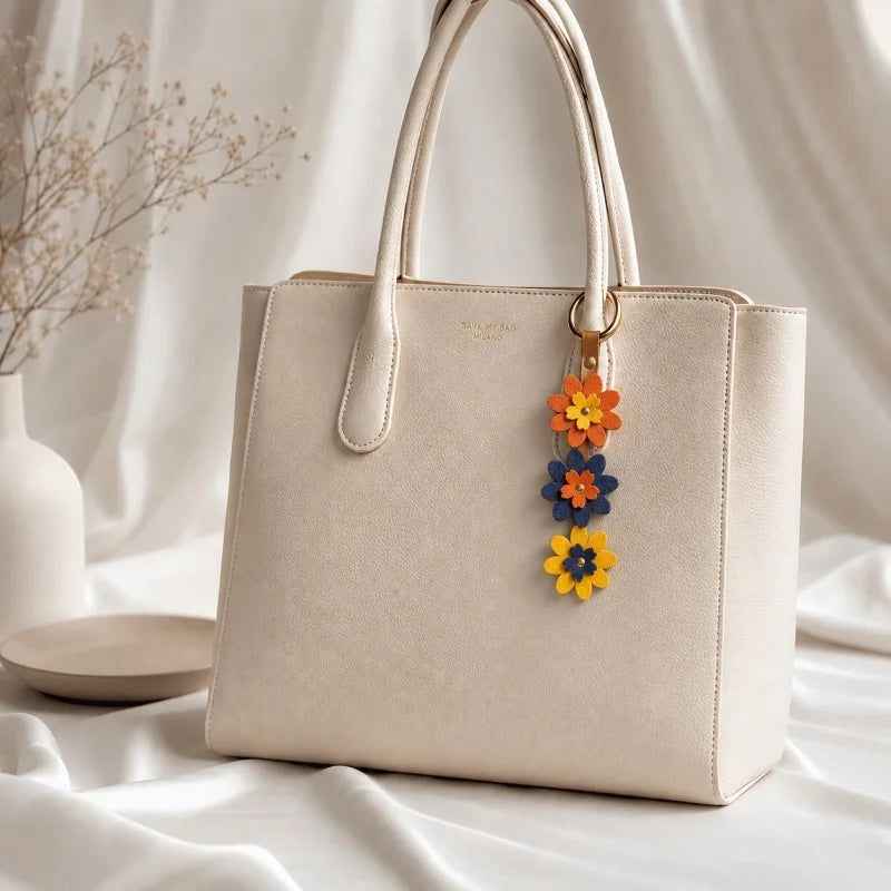 Handmade Leather Cherry Blossom Bag Charm – Full-Grain Leather Floral Pendant & Keychain | Multi-Color Sakura Accessory for Handbags, Totes & Keys | Creative Couple Gift