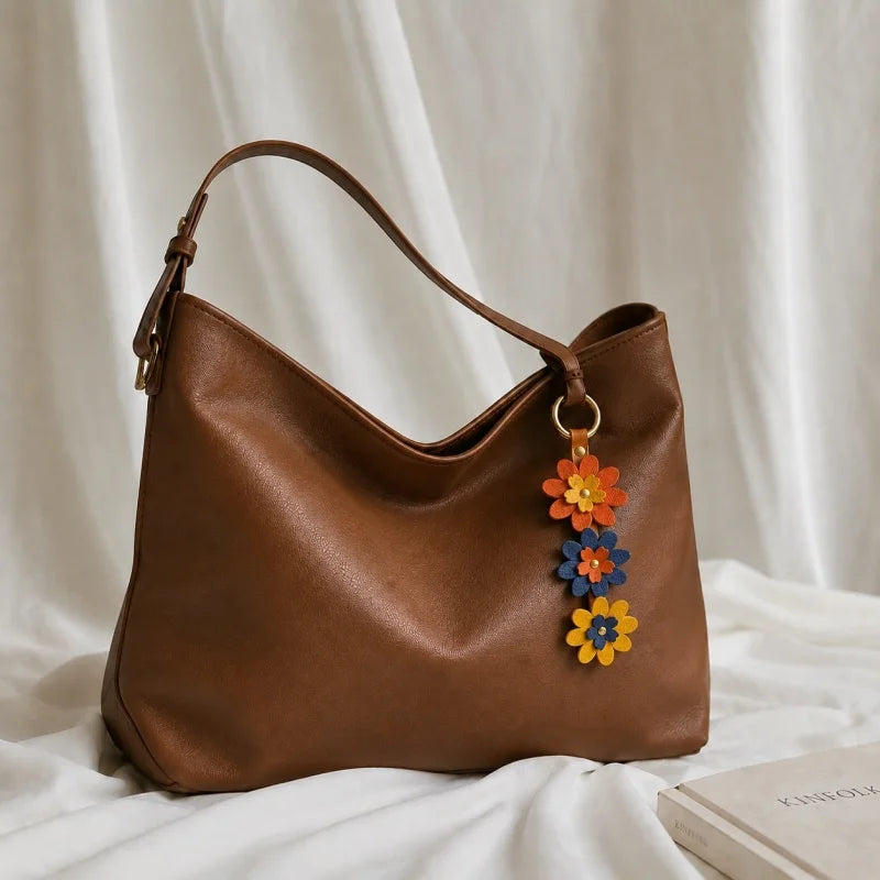 Handmade Leather Cherry Blossom Bag Charm – Full-Grain Leather Floral Pendant & Keychain | Multi-Color Sakura Accessory for Handbags, Totes & Keys | Creative Couple Gift