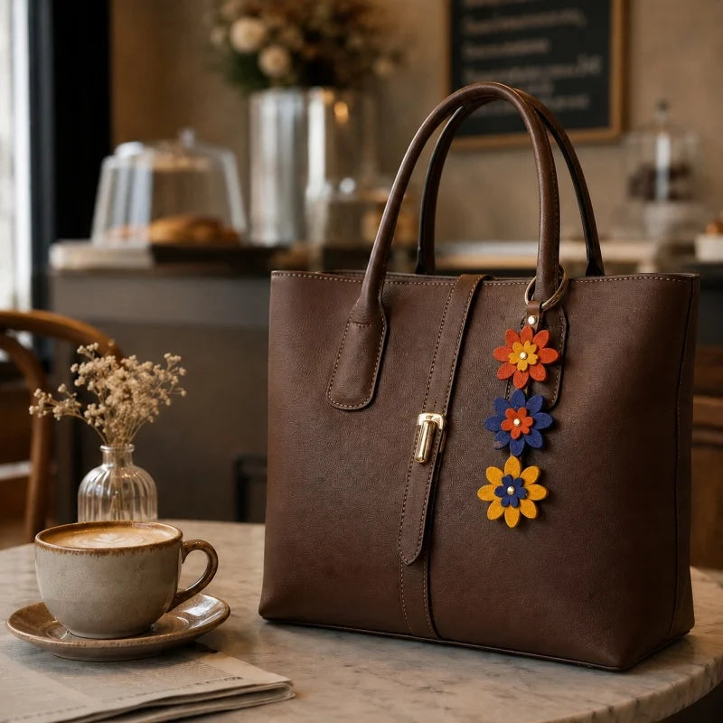 Handmade Leather Cherry Blossom Bag Charm – Full-Grain Leather Floral Pendant & Keychain | Multi-Color Sakura Accessory for Handbags, Totes & Keys | Creative Couple Gift