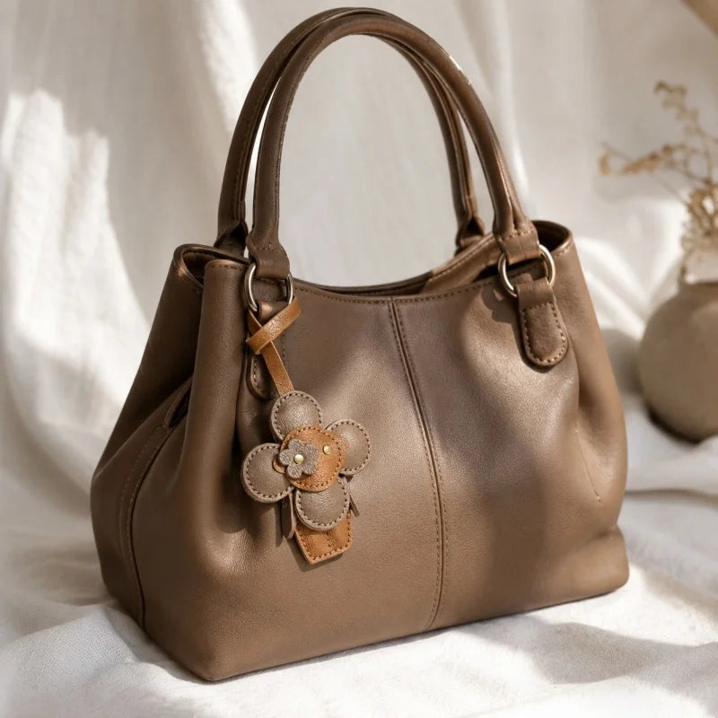 Handmade Sunflower Doll Leather Bag Charm – Full-Grain Leather Handbag Pendant & Keychain | Cute Floral Accessory for Women’s Tote, Purse & Keys | Artisan Crafted