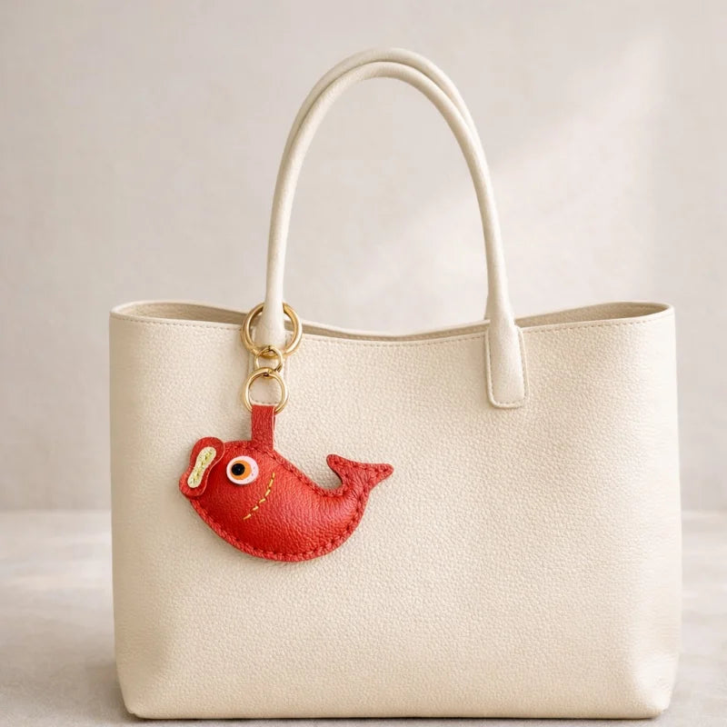 Lucky Koi Fish Leather Bag Charm – Handmade Red Leather Keychain | Symbol of Good Fortune Purse Charm | Handcrafted Handbag Accessory Gift for Her