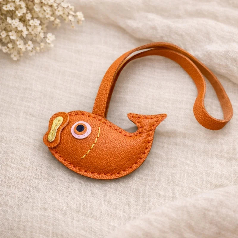 Lucky Koi Fish Leather Bag Charm – Handmade Red Leather Keychain | Symbol of Good Fortune Purse Charm | Handcrafted Handbag Accessory Gift for Her