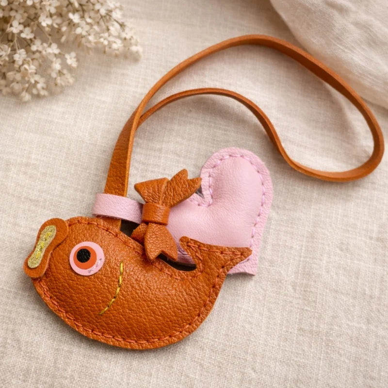 Lucky Koi Fish Leather Bag Charm – Handmade Red Leather Keychain | Symbol of Good Fortune Purse Charm | Handcrafted Handbag Accessory Gift for Her