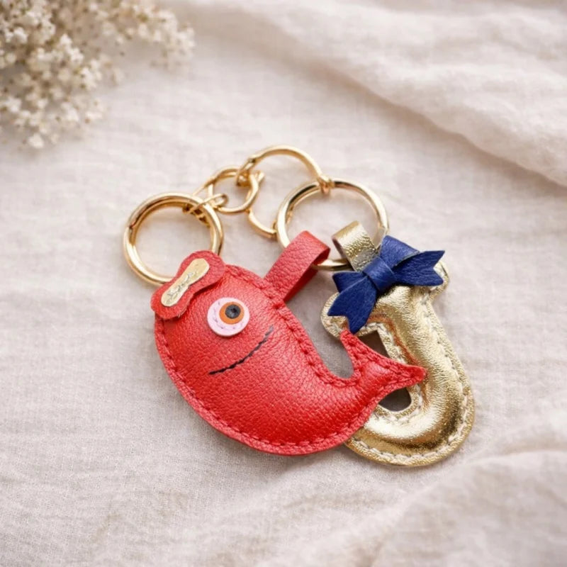 Lucky Koi Fish Leather Bag Charm – Handmade Red Leather Keychain | Symbol of Good Fortune Purse Charm | Handcrafted Handbag Accessory Gift for Her