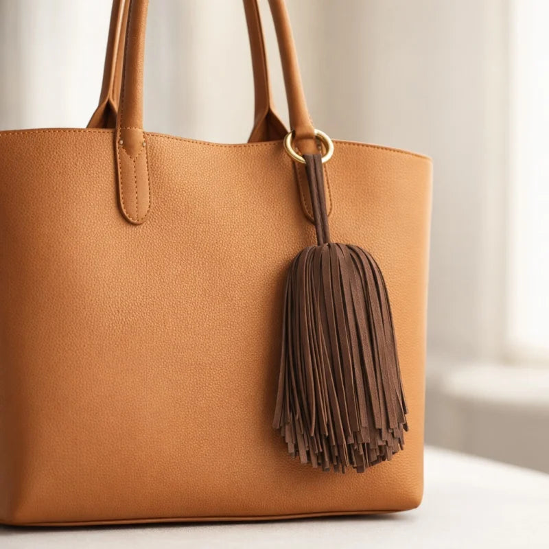 Colgante de Borla para Bolso de Piel de Ante Artesanal – Accesorio Atrevido para Bolso con Flecos Completos | Llavero Colgante de Piel Genuina Suave | Regalo Elegante y Minimalista de Decoración para Bolsos para Ella