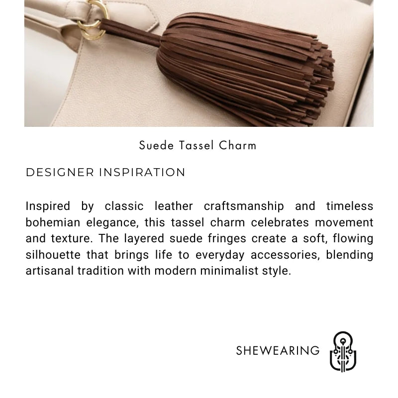 Colgante de Borla para Bolso de Piel de Ante Artesanal – Accesorio Atrevido para Bolso con Flecos Completos | Llavero Colgante de Piel Genuina Suave | Regalo Elegante y Minimalista de Decoración para Bolsos para Ella