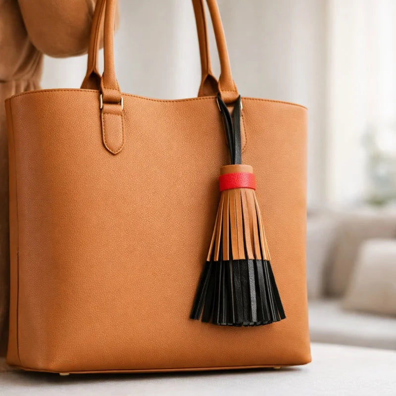 Multicolor Layered Leather Tassel Bag Charm – Handcrafted Lambskin Fringe Pendant | Color-Block Designer Handbag Accessory | Elegant Statement Keychain Gift for Her
