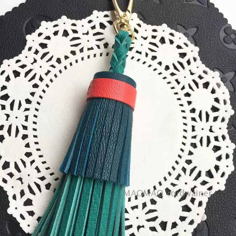 Multicolor Layered Leather Tassel Bag Charm – Handcrafted Lambskin Fringe Pendant | Color-Block Designer Handbag Accessory | Elegant Statement Keychain Gift for Her