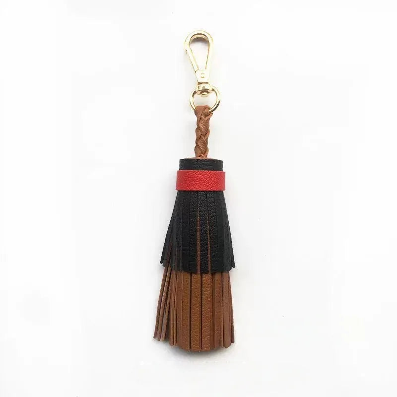Multicolor Layered Leather Tassel Bag Charm – Handcrafted Lambskin Fringe Pendant | Color-Block Designer Handbag Accessory | Elegant Statement Keychain Gift for Her