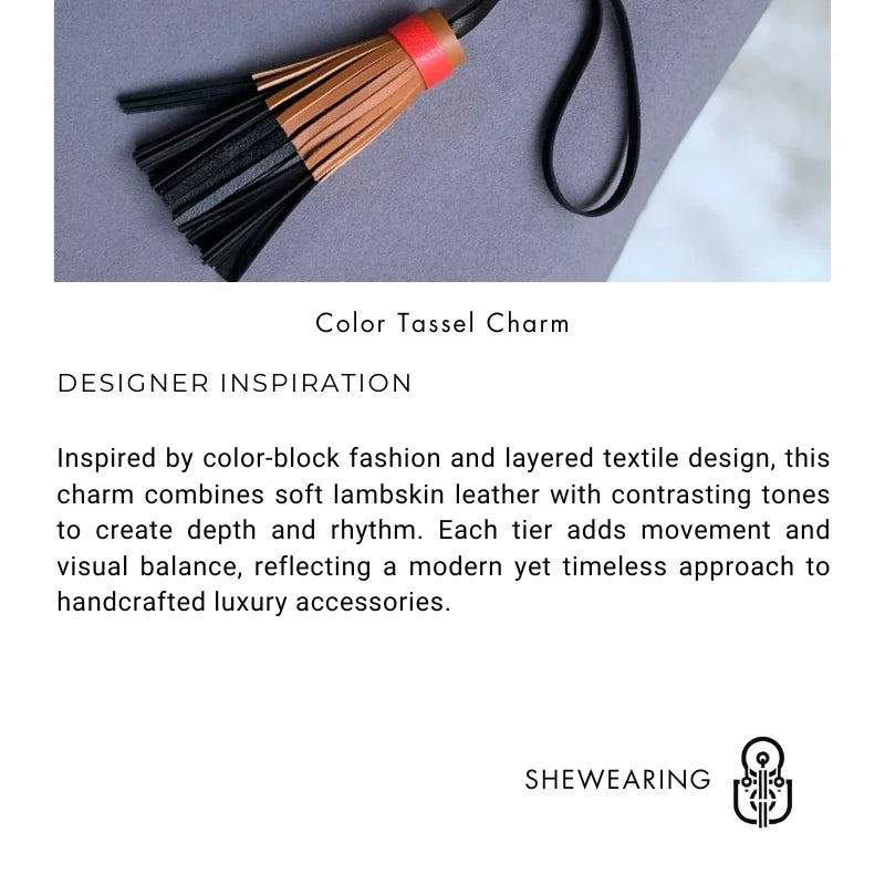 Multicolor Layered Leather Tassel Bag Charm – Handcrafted Lambskin Fringe Pendant | Color-Block Designer Handbag Accessory | Elegant Statement Keychain Gift for Her