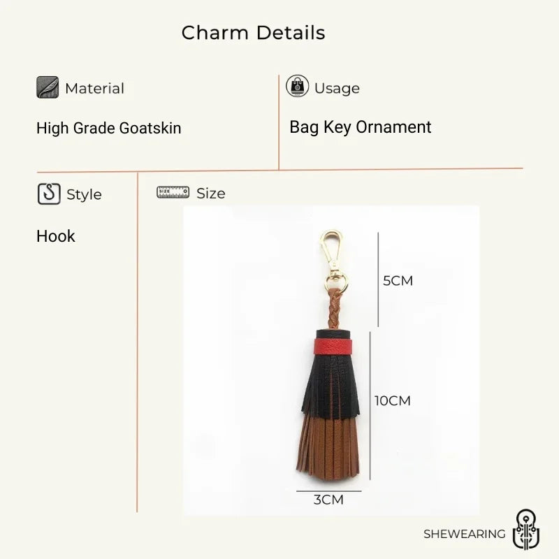 Multicolor Layered Leather Tassel Bag Charm – Handcrafted Lambskin Fringe Pendant | Color-Block Designer Handbag Accessory | Elegant Statement Keychain Gift for Her