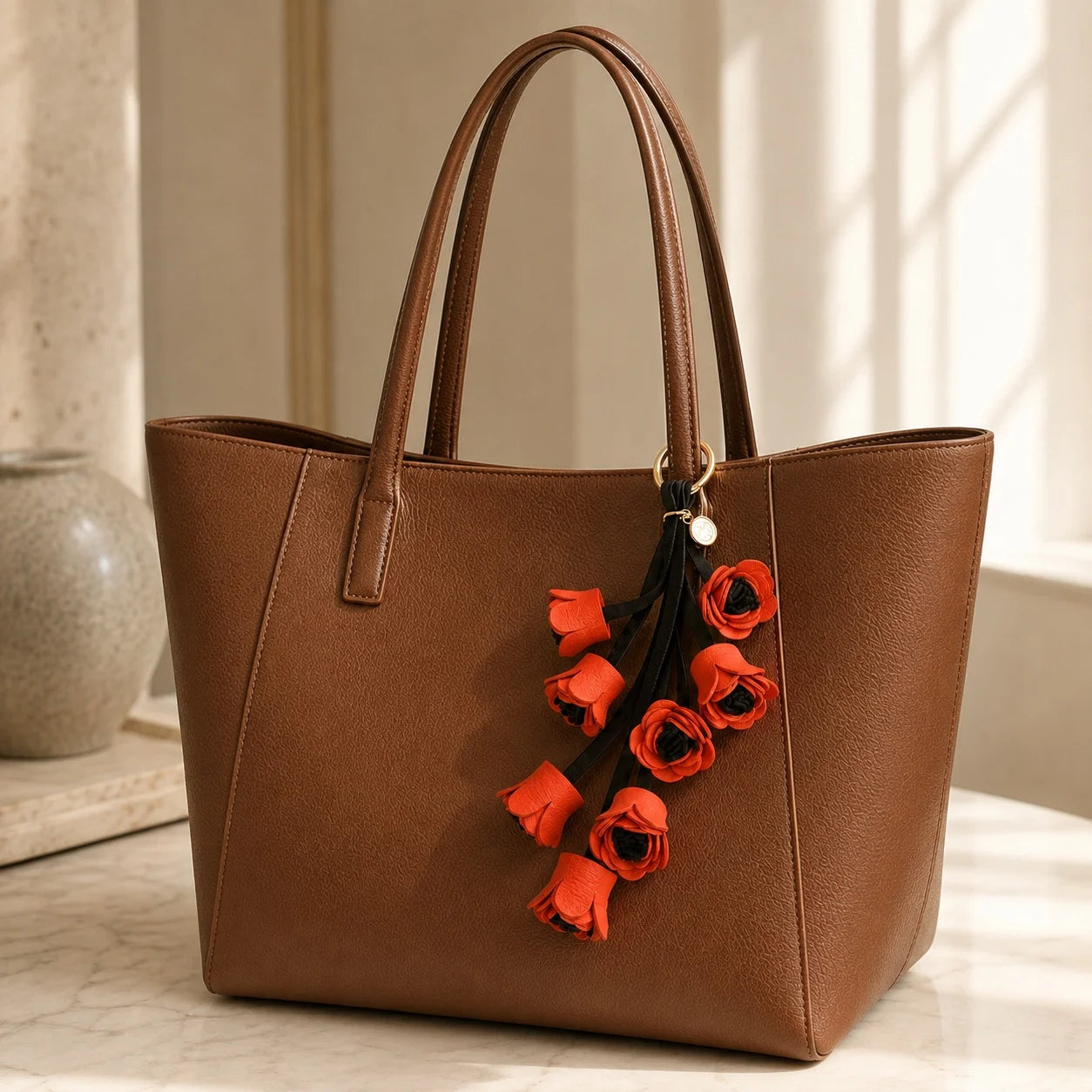 Unique Handcrafted Genuine Leather Floral Bouquet Bag Charm – Flower Cluster Purse Accessory, Gift for Her