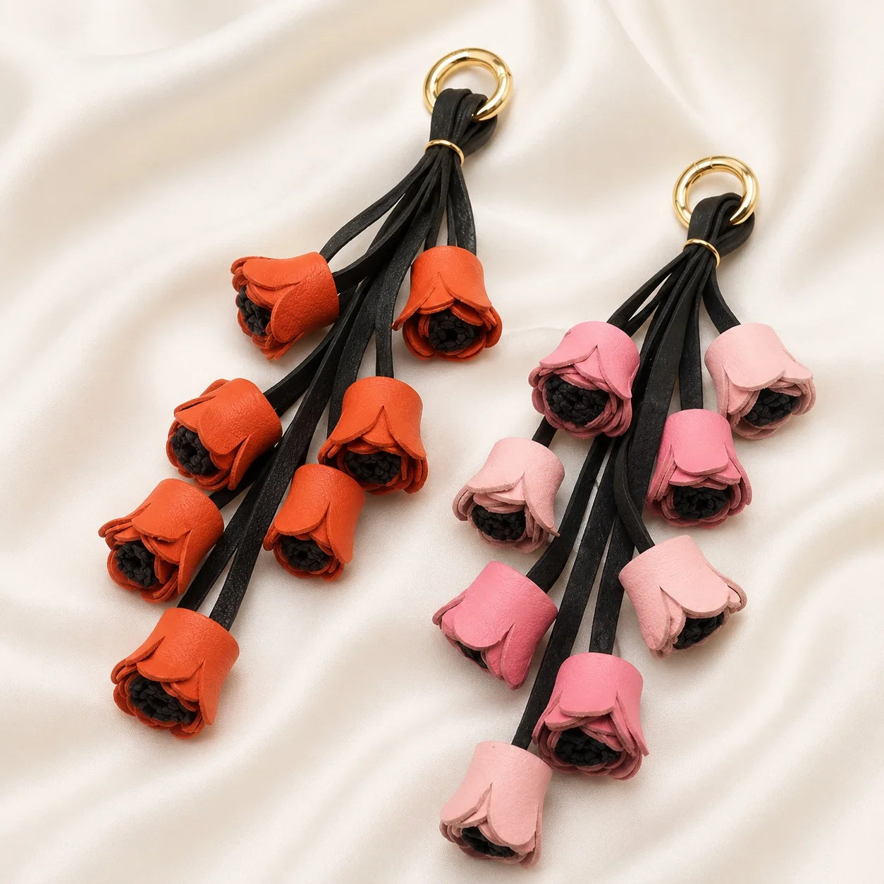 Unique Handcrafted Genuine Leather Floral Bouquet Bag Charm – Flower Cluster Purse Accessory, Gift for Her
