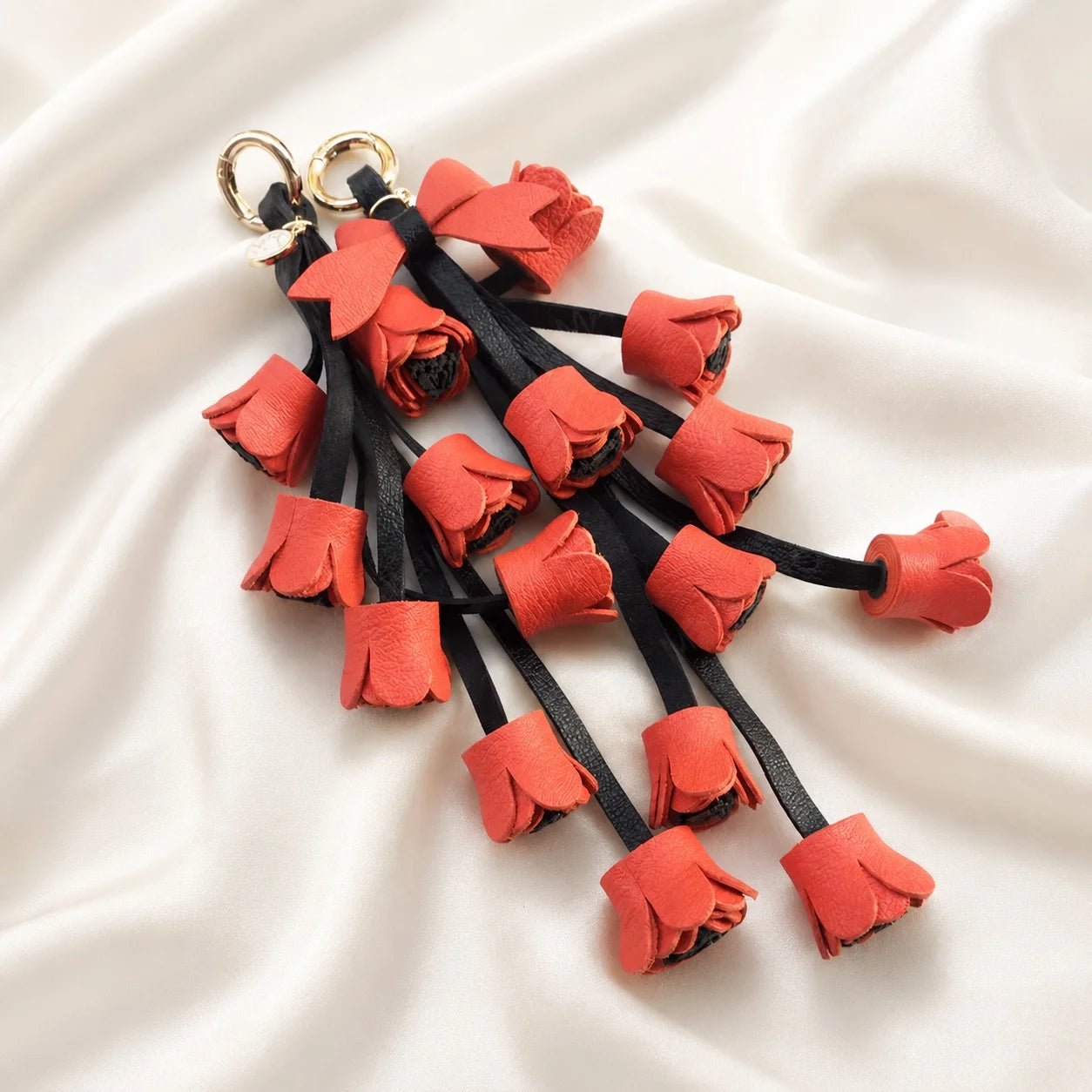 Unique Handcrafted Genuine Leather Floral Bouquet Bag Charm – Flower Cluster Purse Accessory, Gift for Her